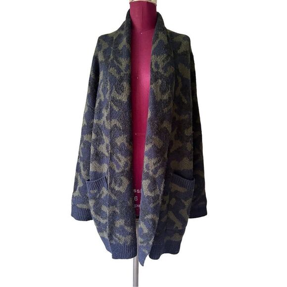 Anthropologie Jensen Cardigan size L Green Blue Open Front Camo Open Front - Picture 3 of 12